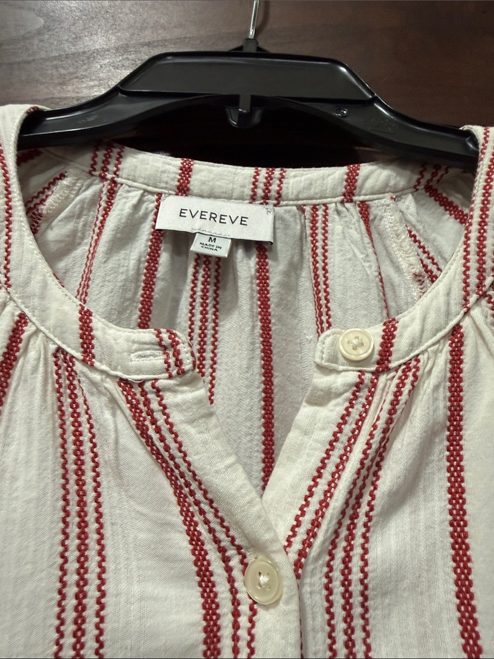 Evereve Cream Blouse with Red Stripes Button-Front Top - Picture 3 of 6